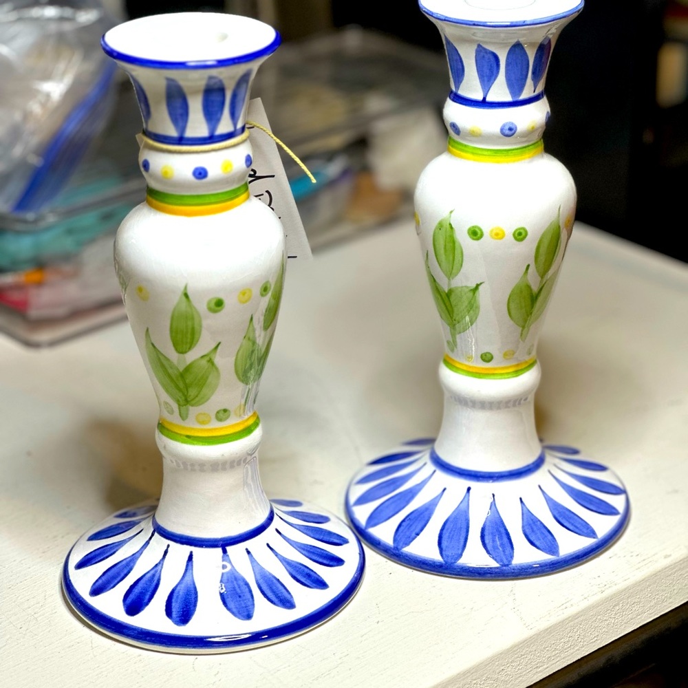 Gibson pair candle holder - hand painted!